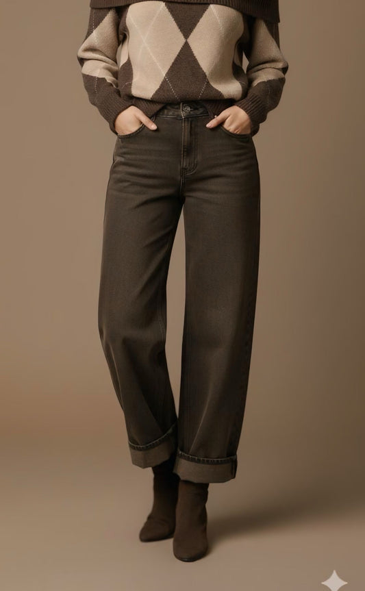 Brown Straight-Leg Jeans