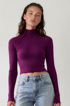 Scarlet Ribbed Cutout Pullover