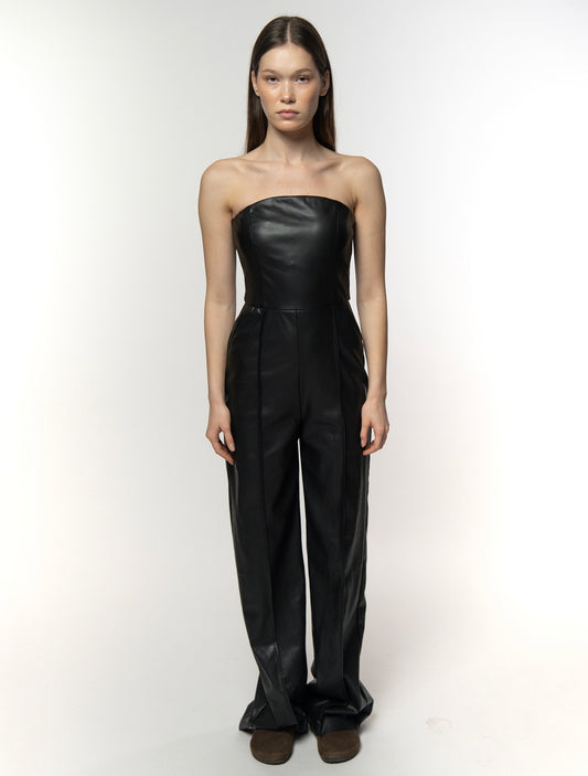 Rebel Black Leather Strapless Jumpsuit