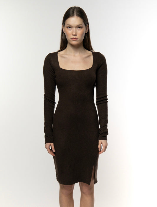 Orange Ribbed Long Sleeve Dress