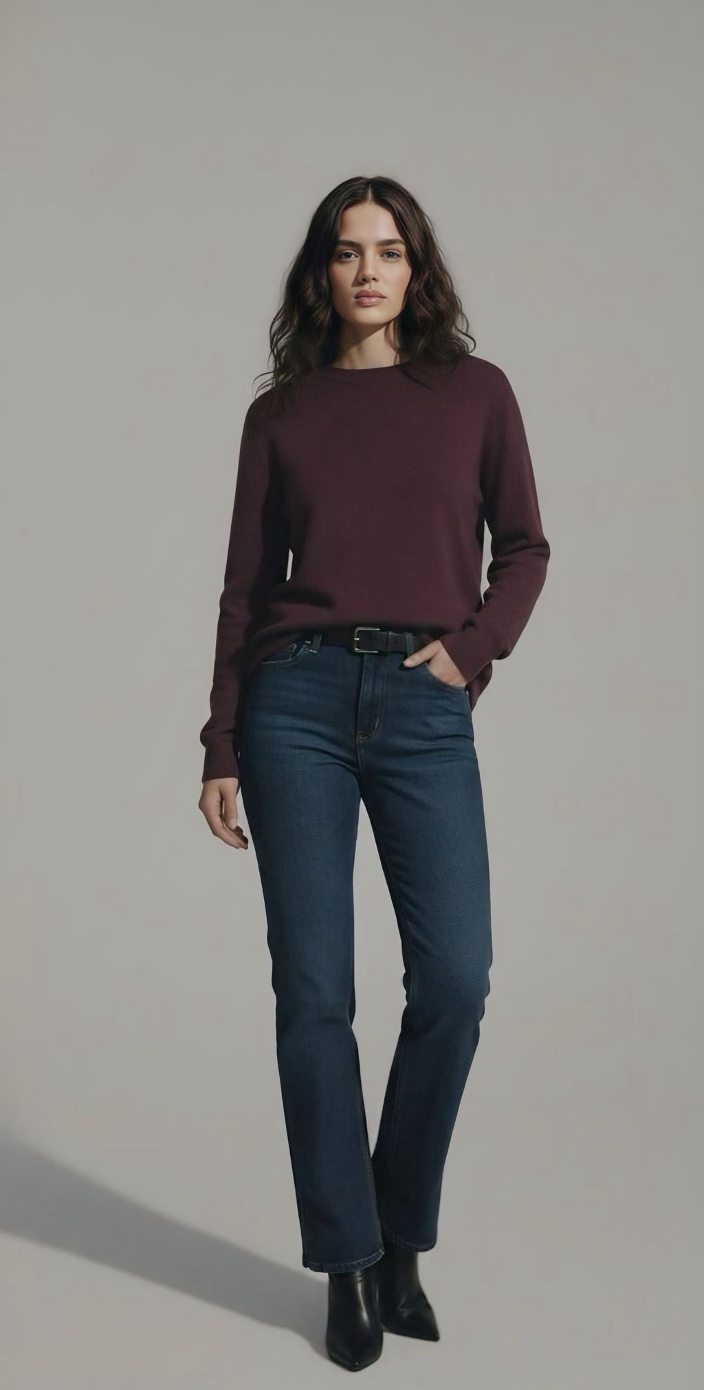 Plum Side-Slit Knit Pullover