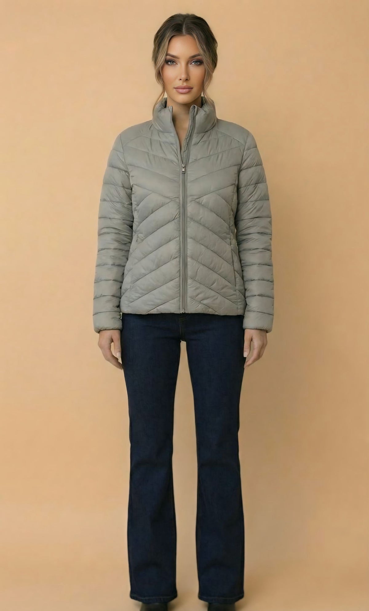 Ash Grey Quilted Puffer Jacket