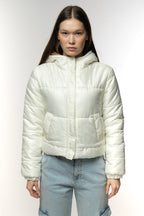 Cream Puffer Jacket with Camel Lining