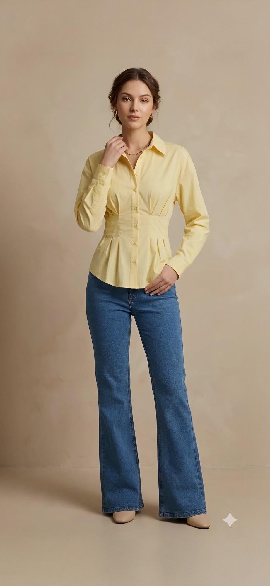 Butter Yellow Tailored Button-Up Shirt