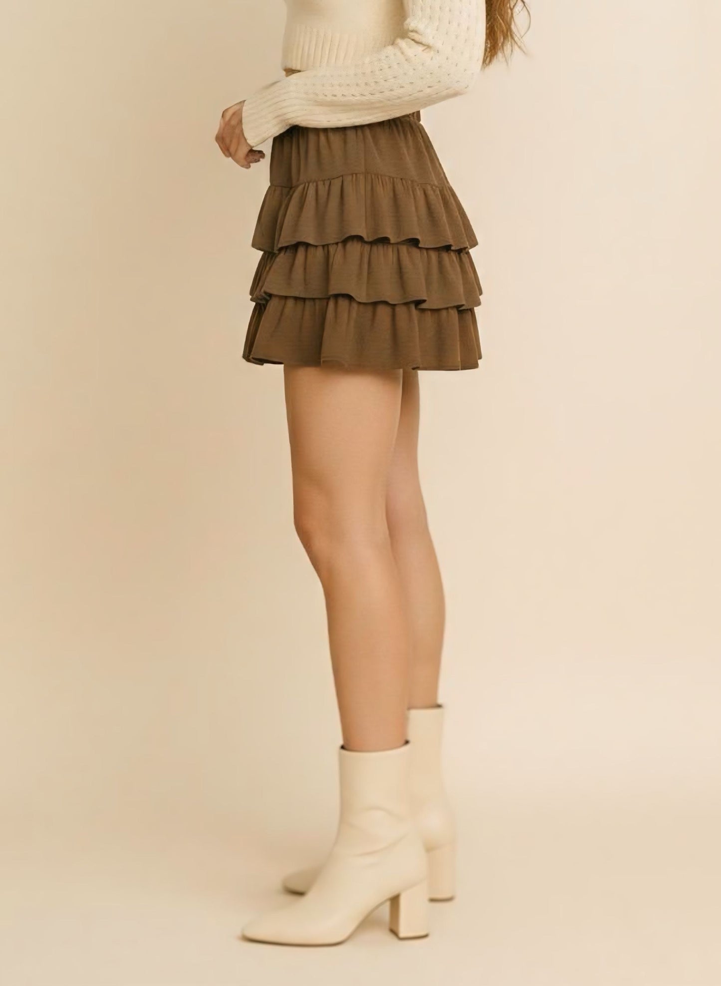 Brown Tiered Mini Skirt