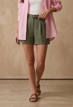 Olive Belted Tailored Shorts