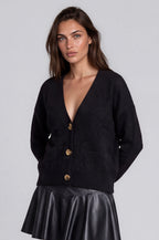 Black V-Neck Button-Up Cardigan