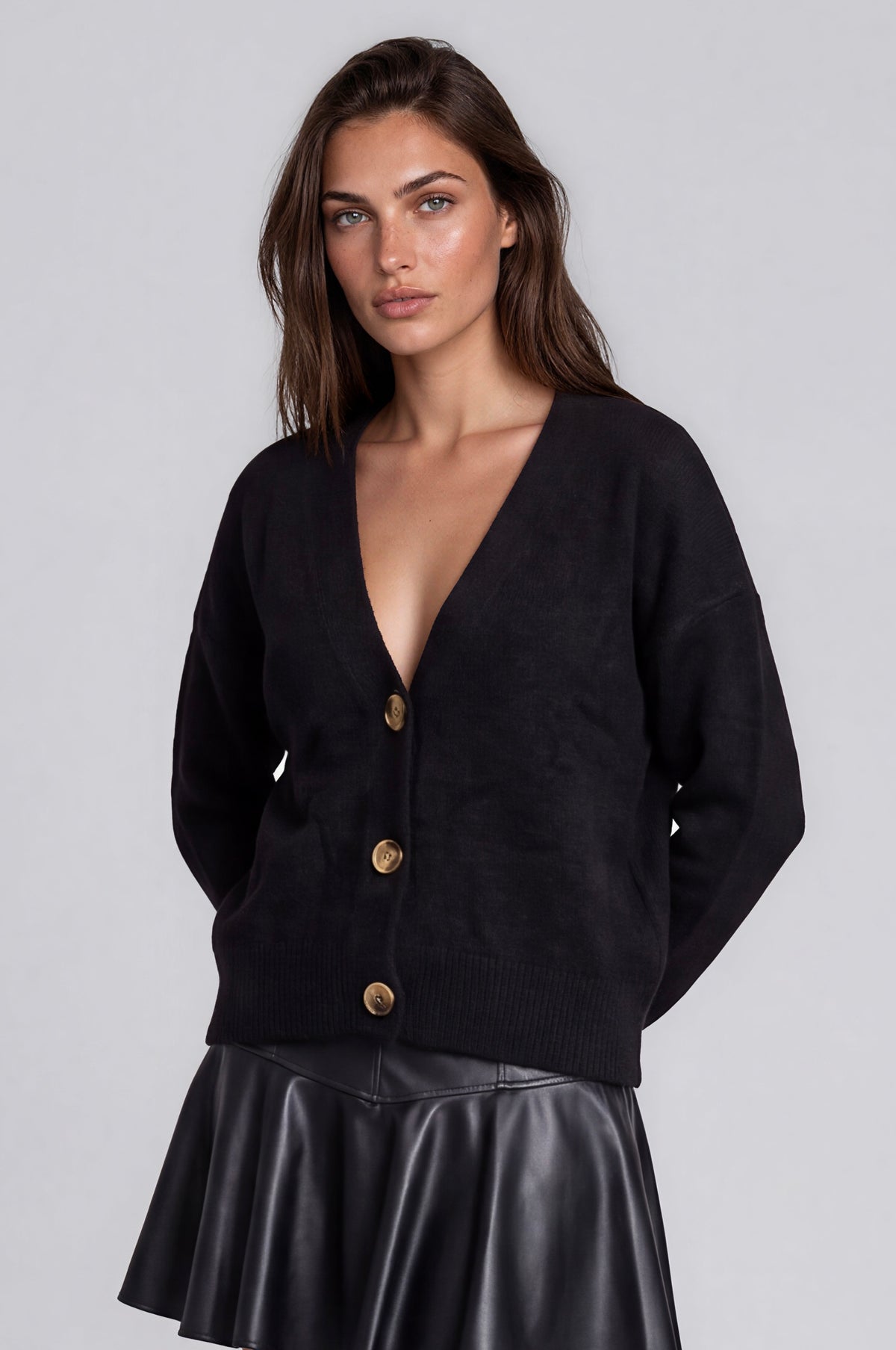 Black V-Neck Button-Up Cardigan