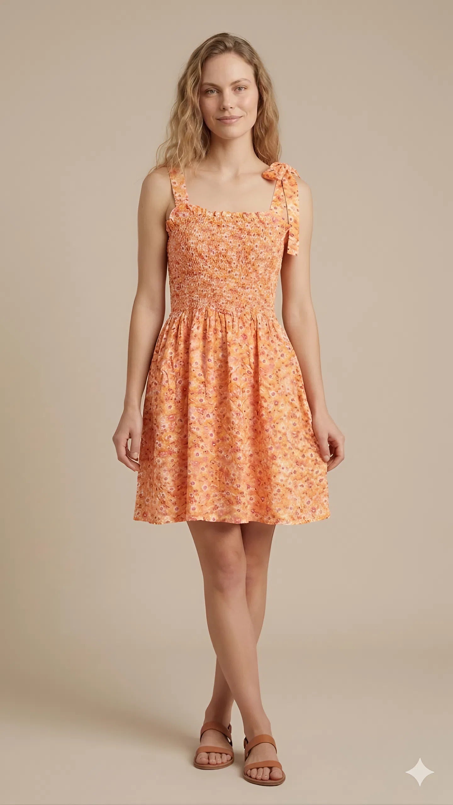 Orange Floral Frill Smock Dress