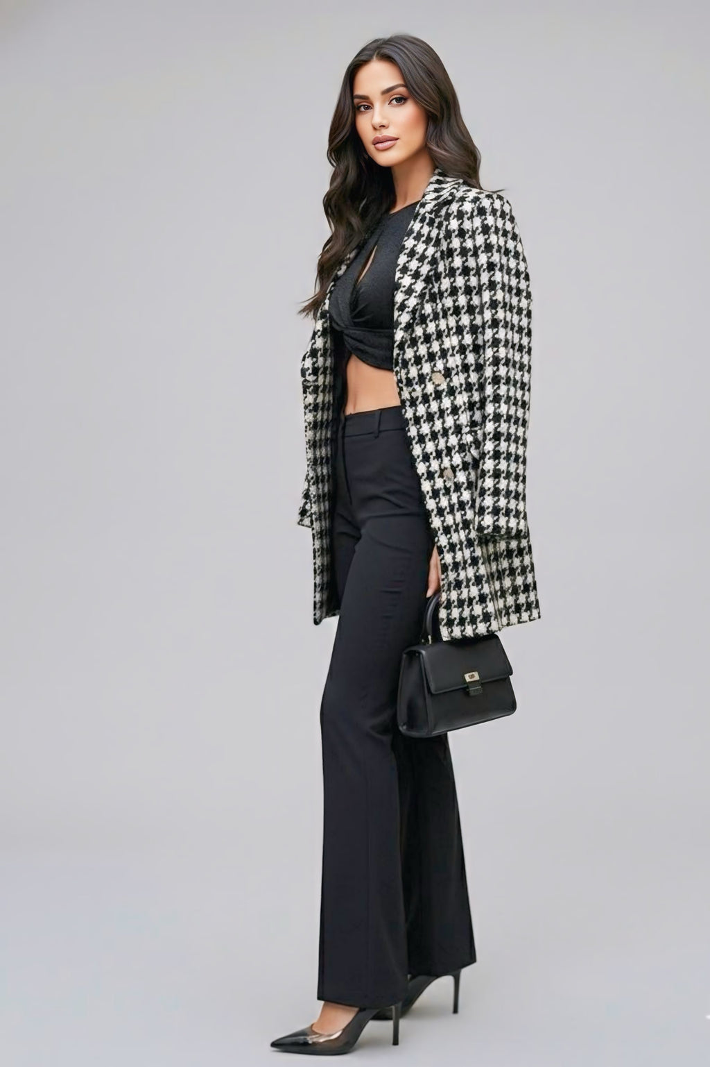 Celeste Houndstooth Wool Coat