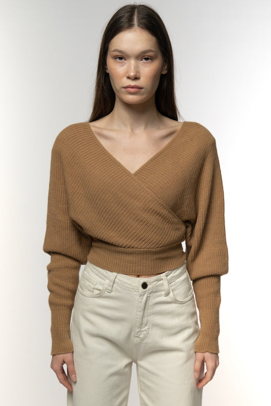 Beige Ember Wrap Knit Pullover