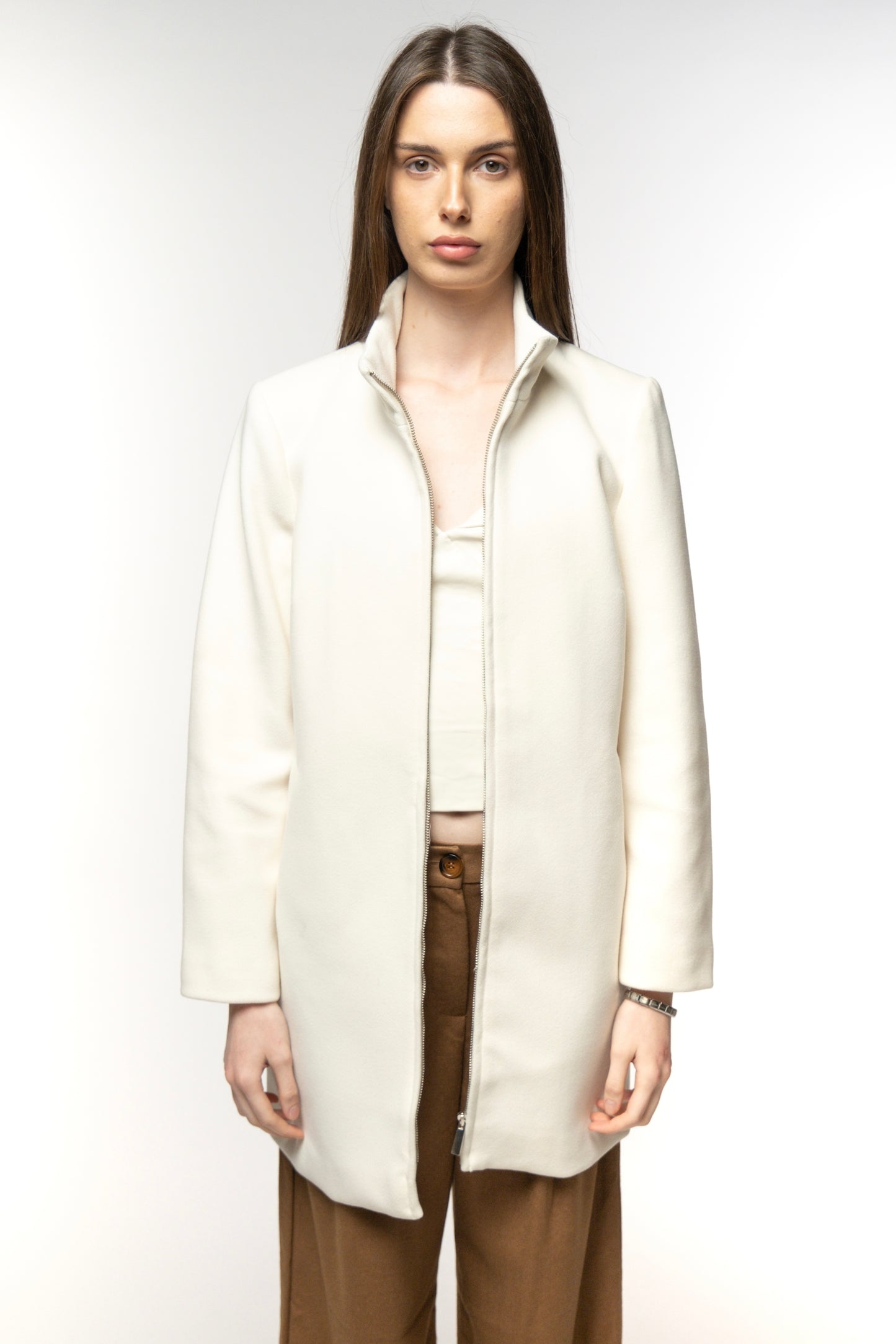 Ivory Zip-Up Tailored Coat