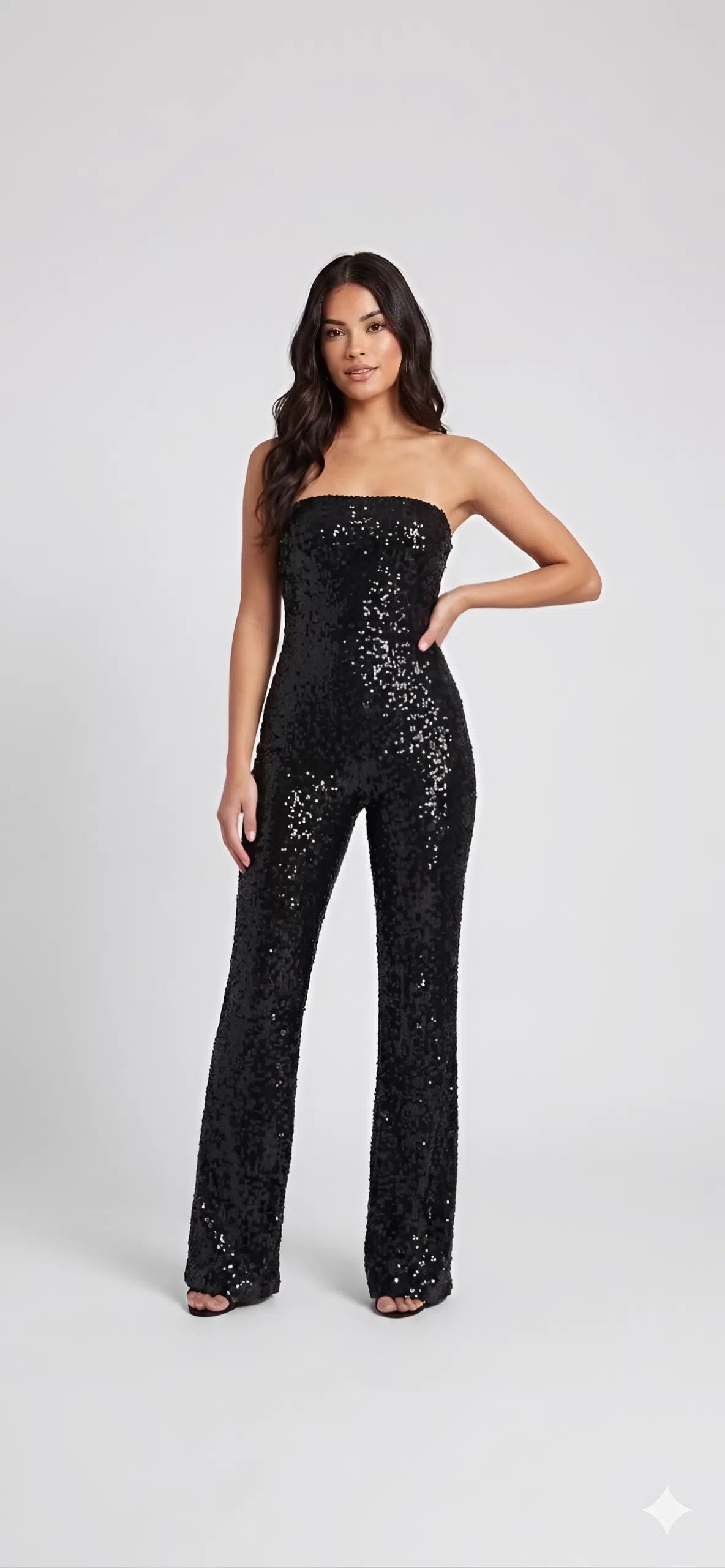 Black Sequin Strapless Top