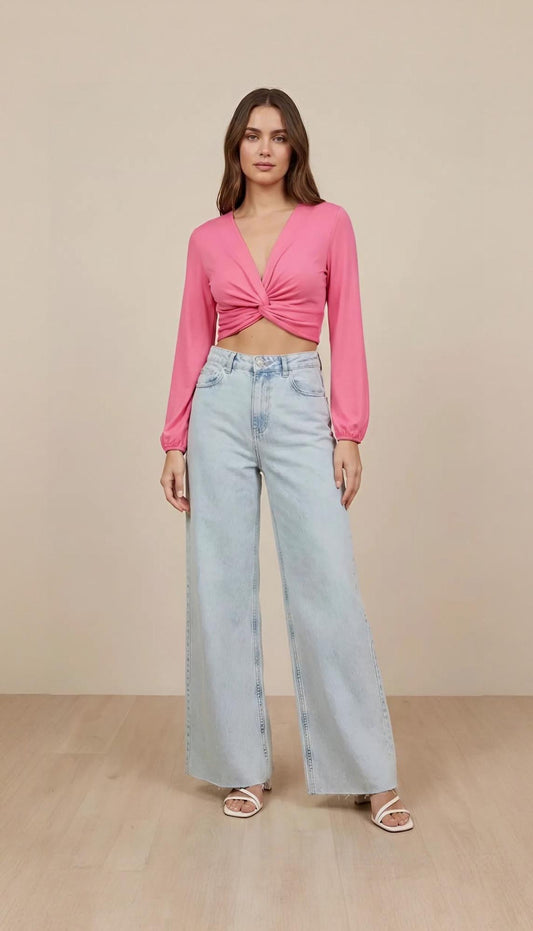 Pink Twist Front Long Sleeve Top