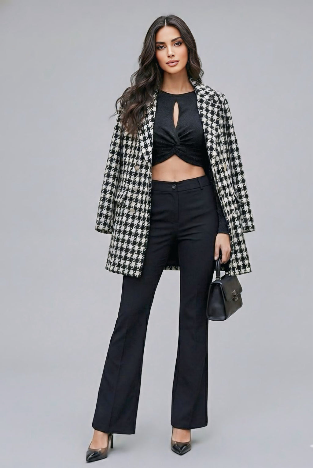 Celeste Houndstooth Wool Coat
