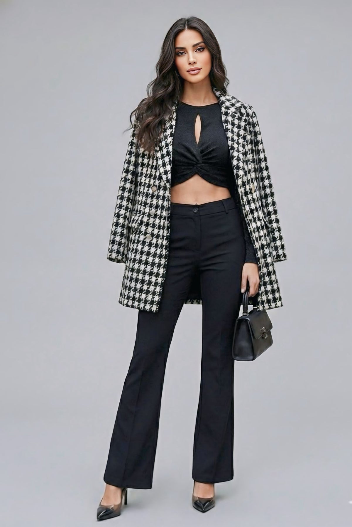Celeste Houndstooth Wool Coat