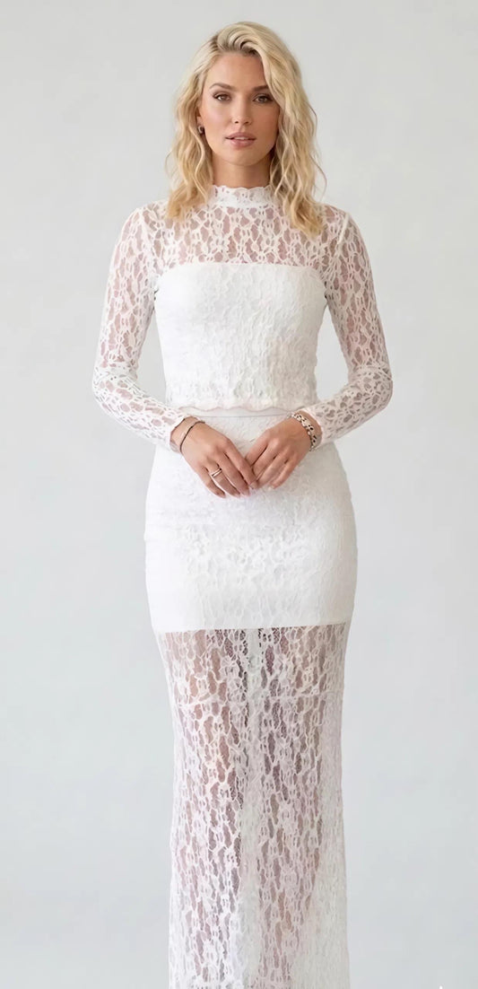 White Textured Two Piece Maxi Set