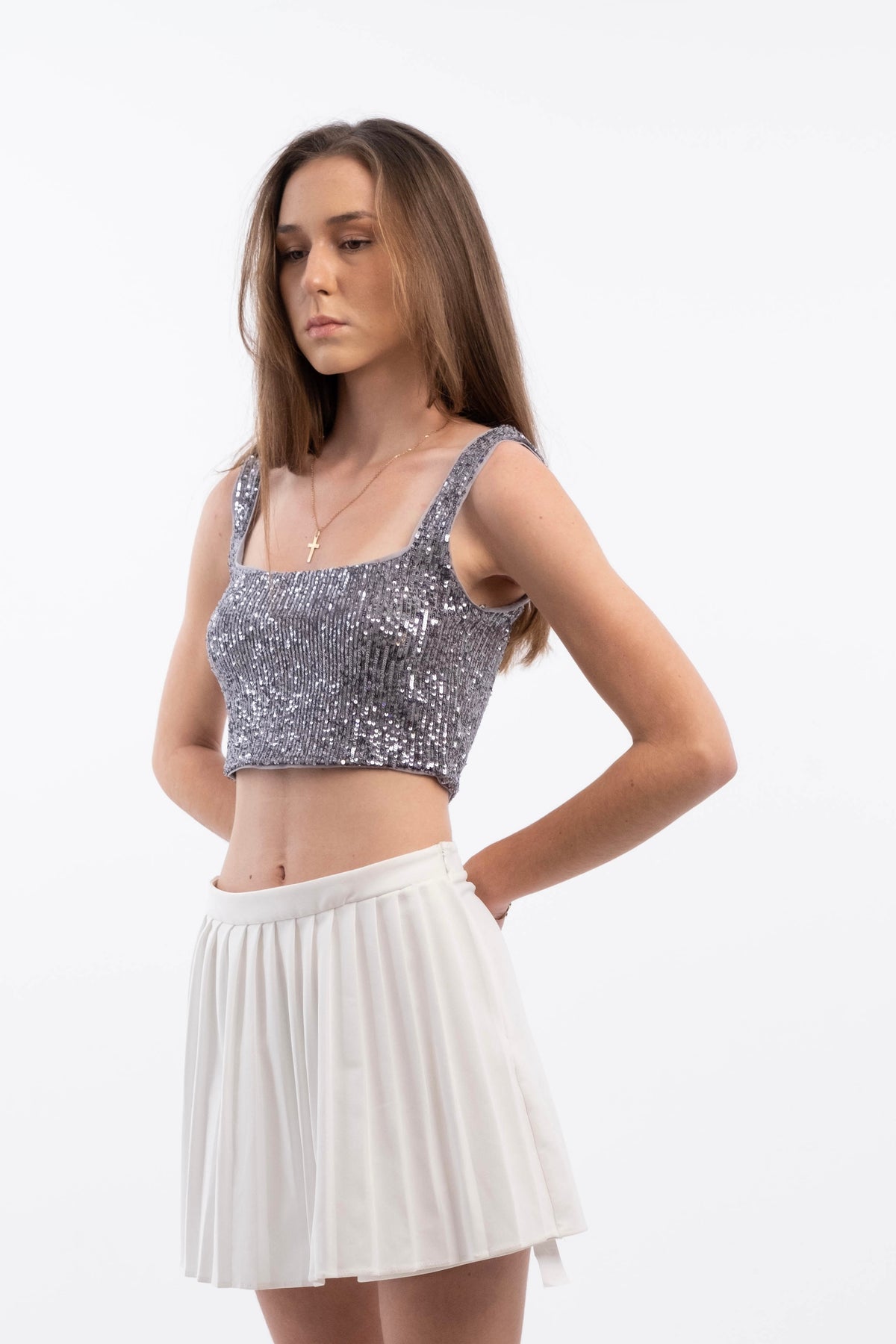 Silver Sequin Crop Top
