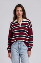 Burgundy Striped Polo Sweater