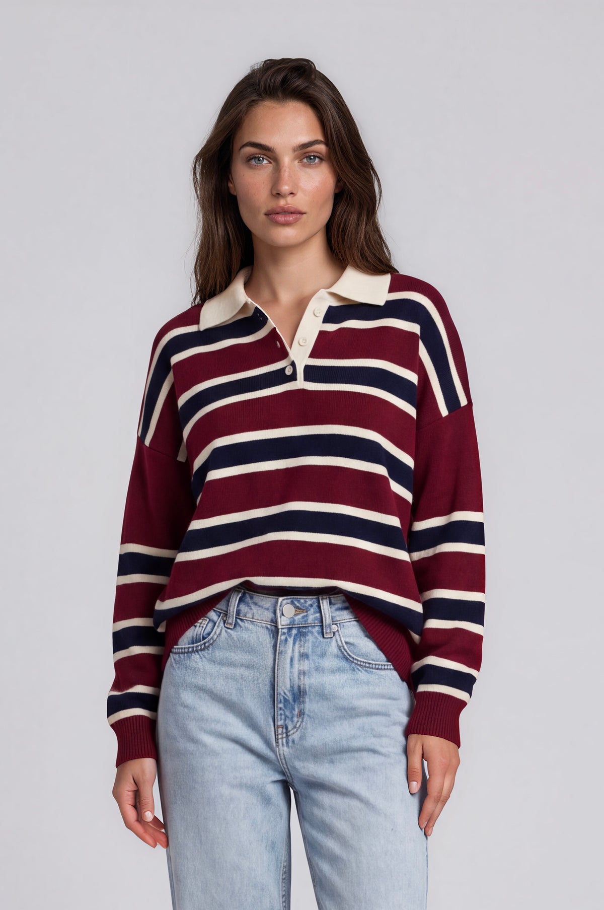 Burgundy Striped Polo Sweater