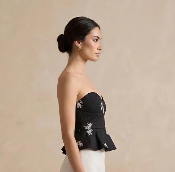 Black Embroidered Strappy Top
