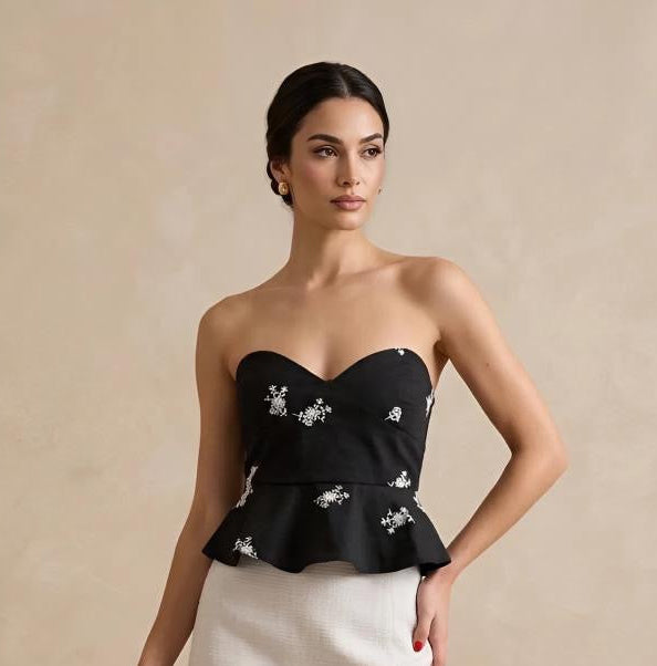 Black Embroidered Strappy Top