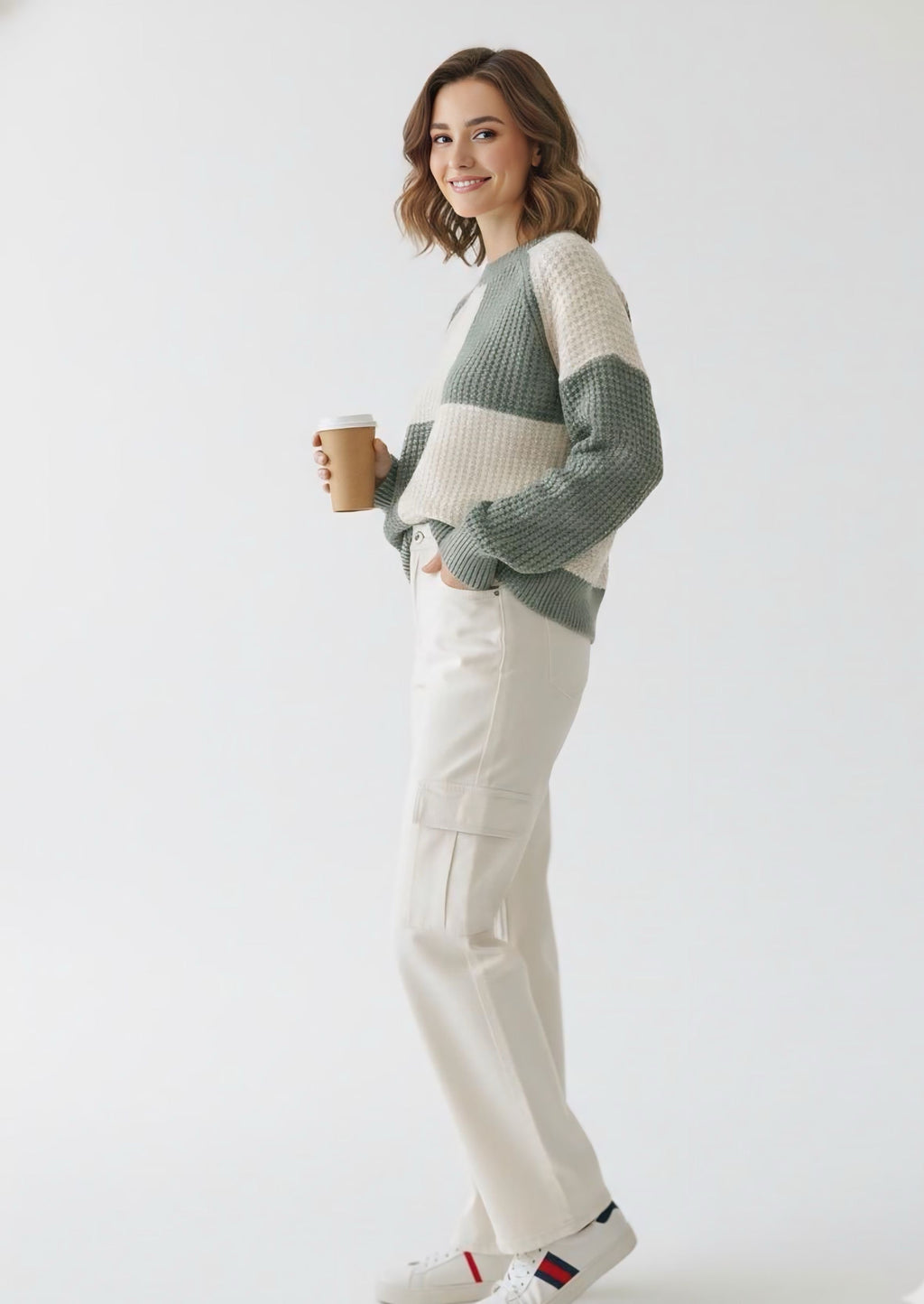 Teal green and off white pullover