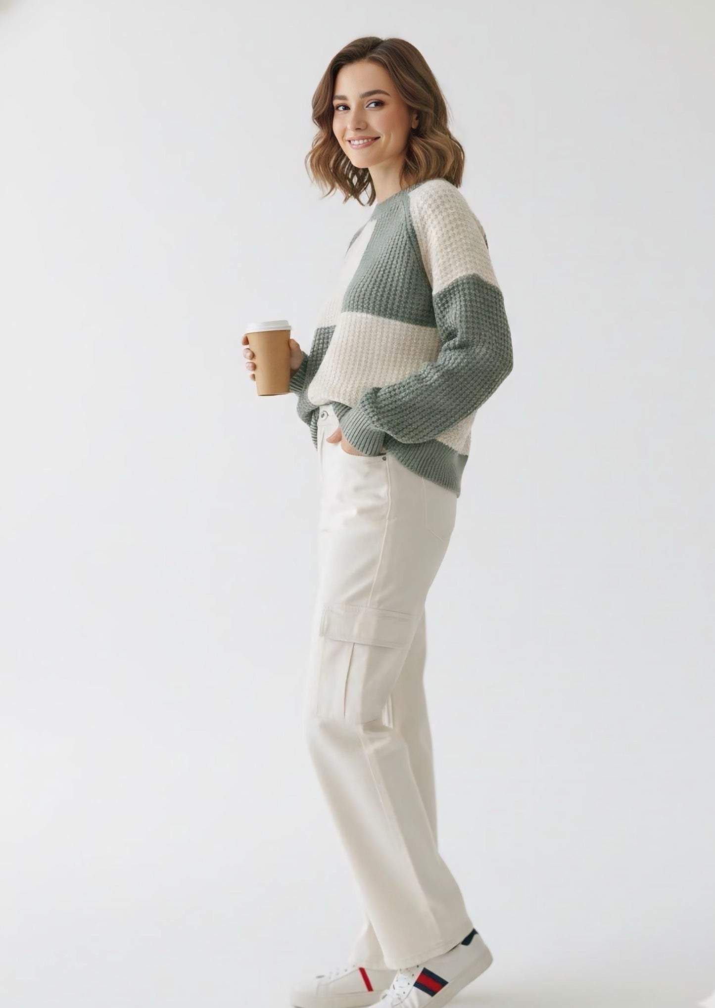 Teal green and off white pullover