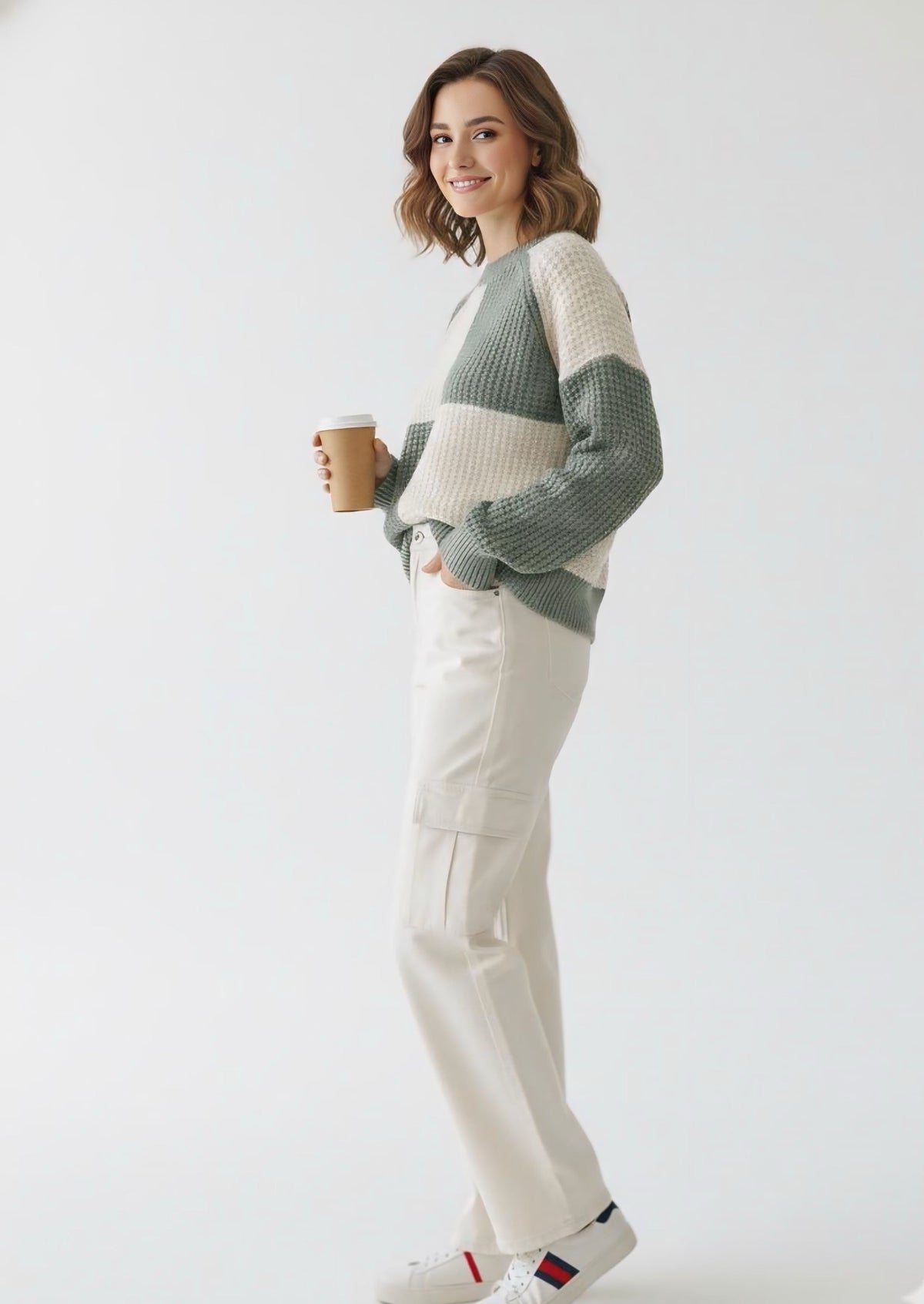 Teal green and off white pullover