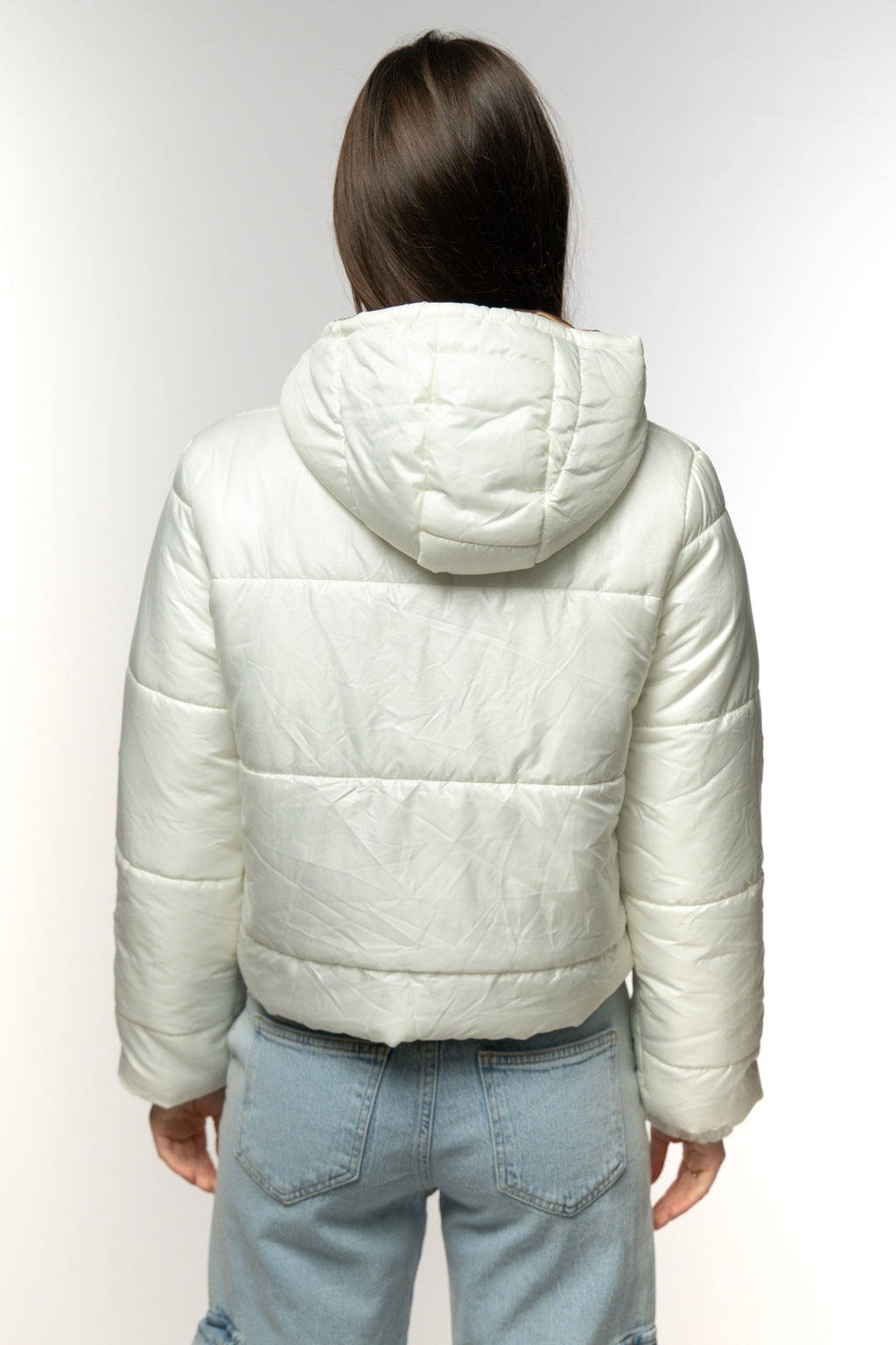 Cream Puffer Jacket with Camel Lining
