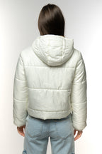 Cream Puffer Jacket with Camel Lining