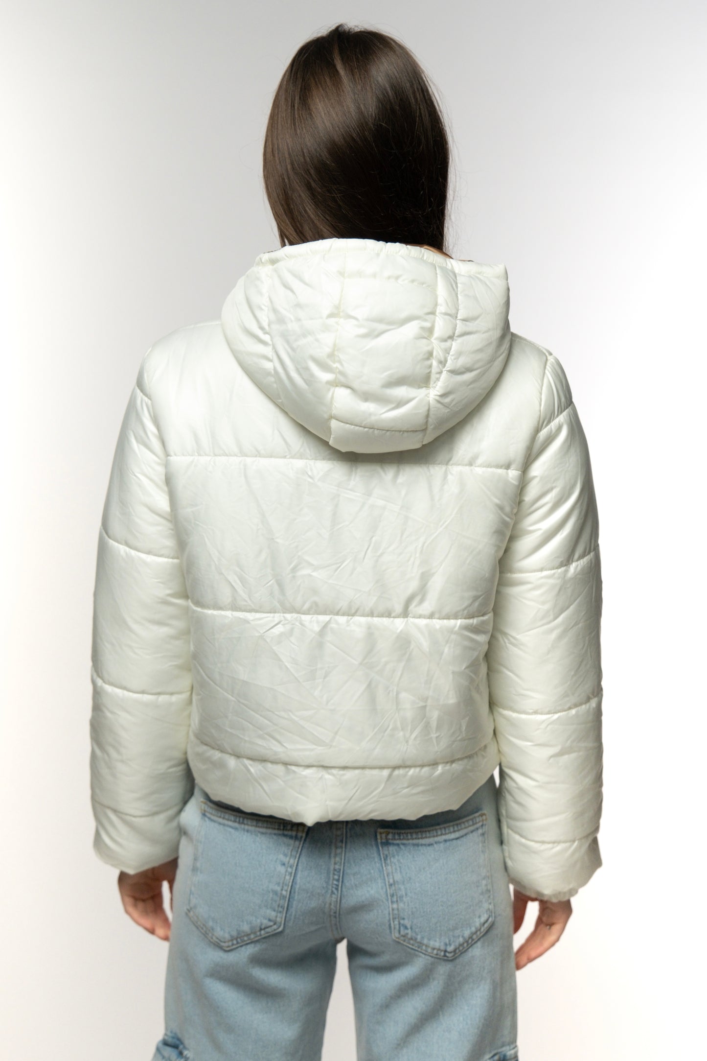 Cream Puffer Jacket with Camel Lining