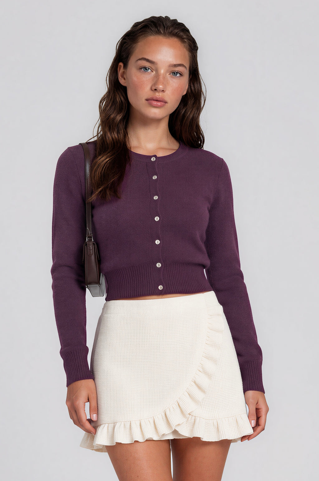 Plum Ribbed Button-Up Cardigan