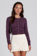 Plum Ribbed Button-Up Cardigan
