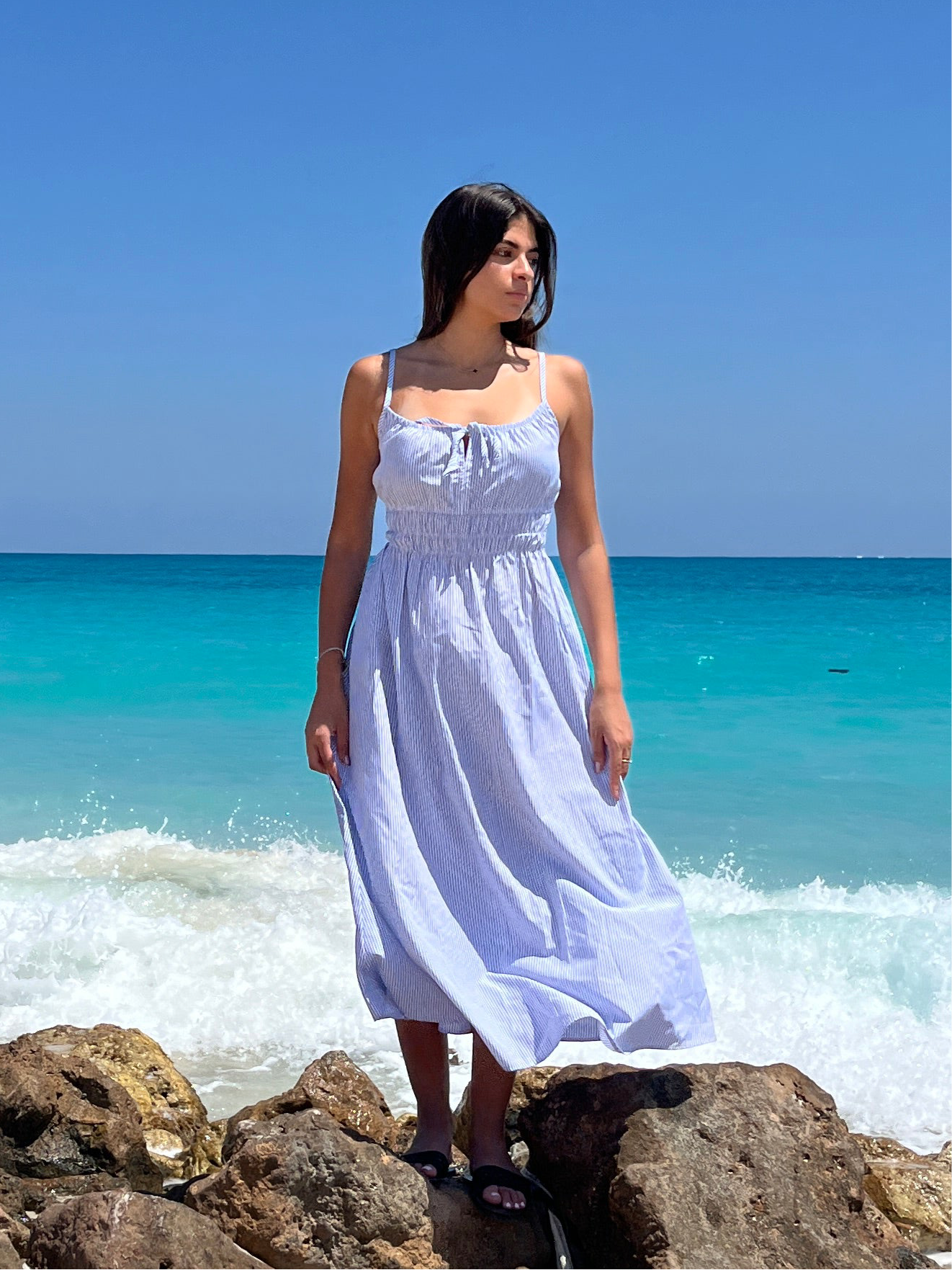 White and Blue Striped Dress