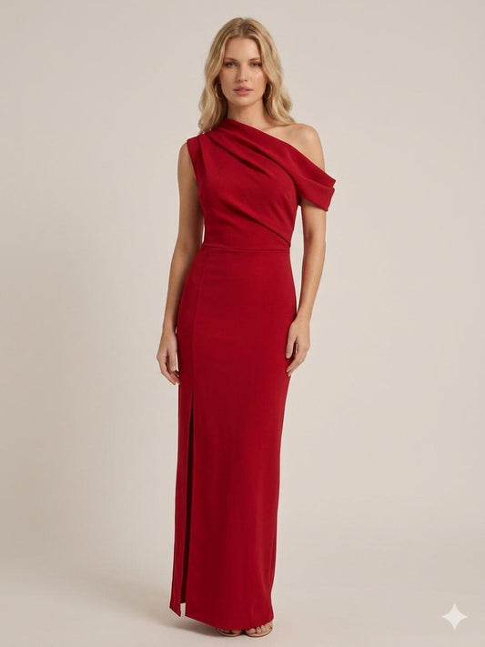 Classic Red One-Shoulder Maxi Dress