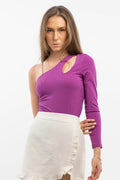 Purple Asymmetric One-Shoulder Bodysuit