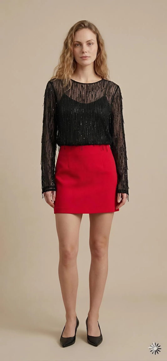 Black Sheer Beaded Blouse