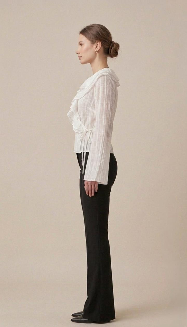 White Ruffle Wrap Blouse