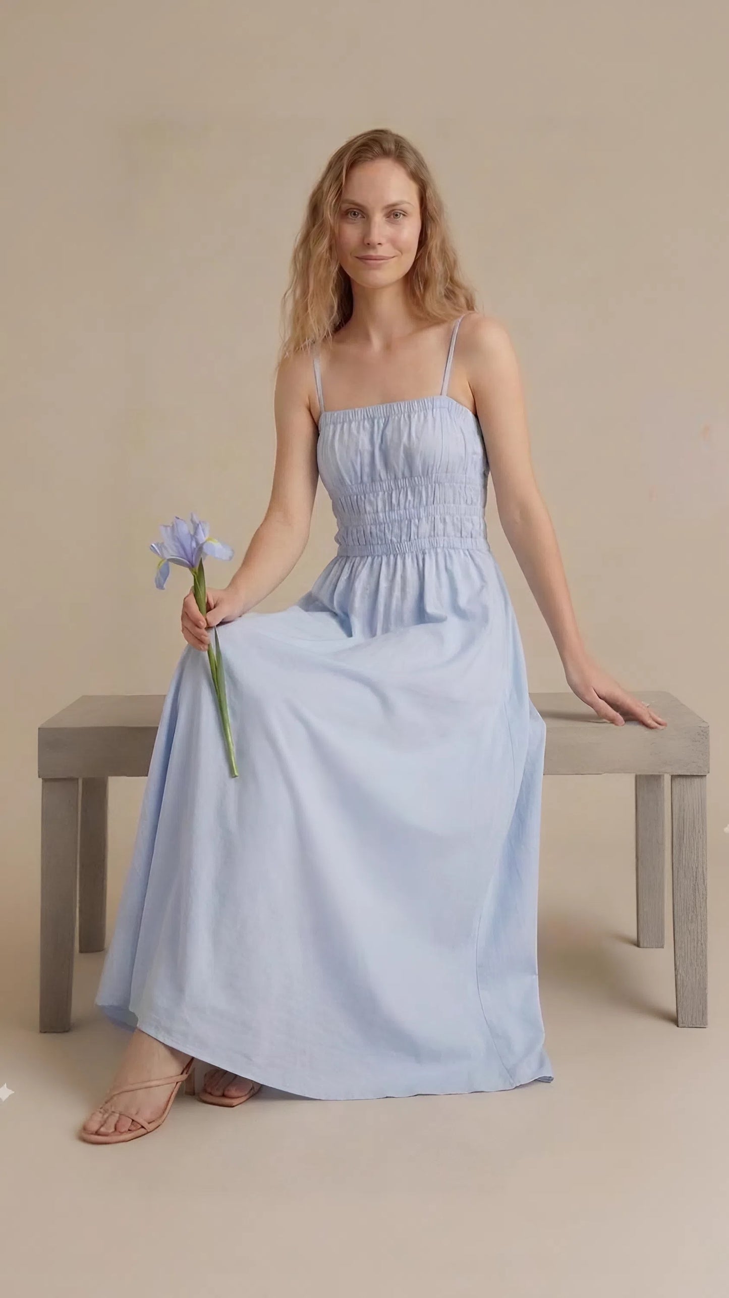 Light Blue Smocked Maxi Dress