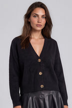 Black V-Neck Button-Up Cardigan