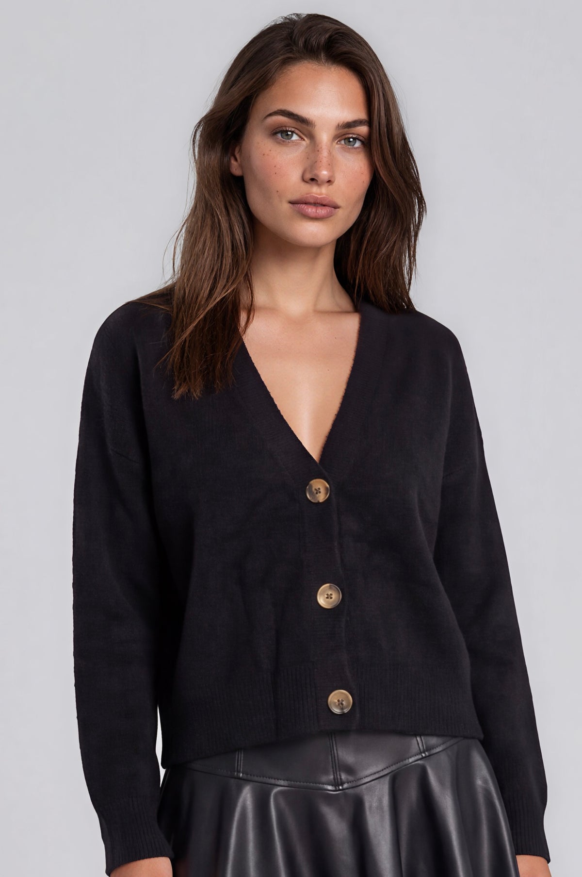Black V-Neck Button-Up Cardigan