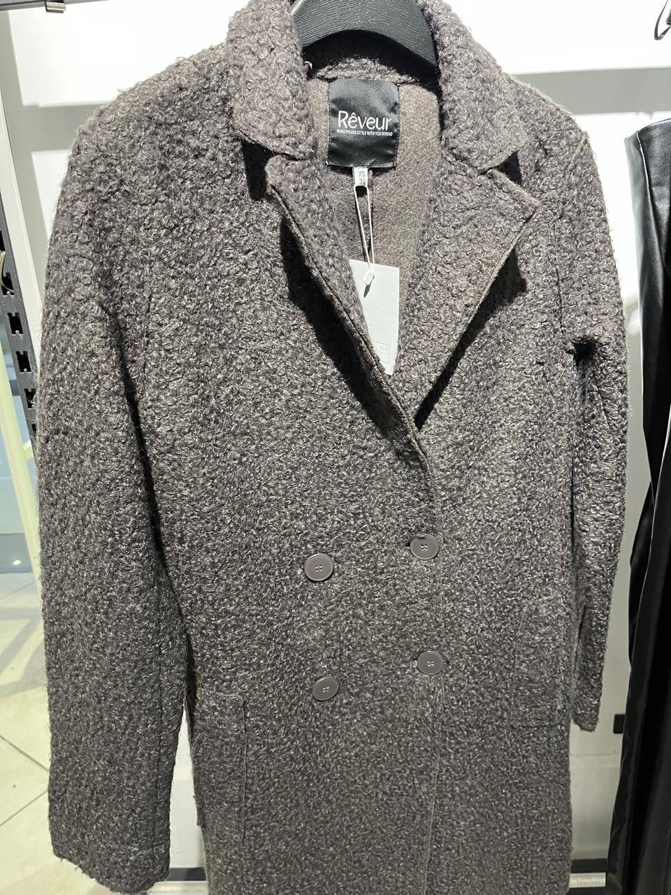 Grey Boucle Long Coat