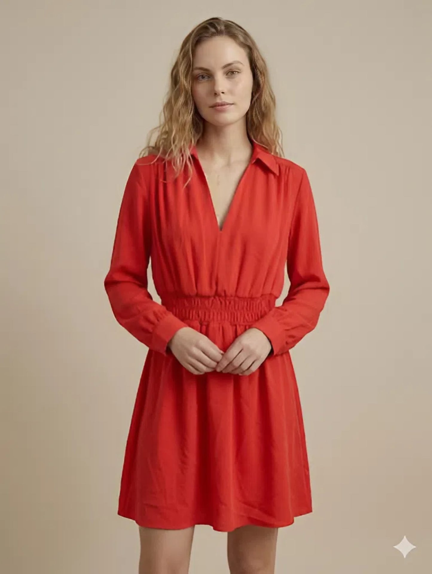 Red Dress With Elastic Waist
