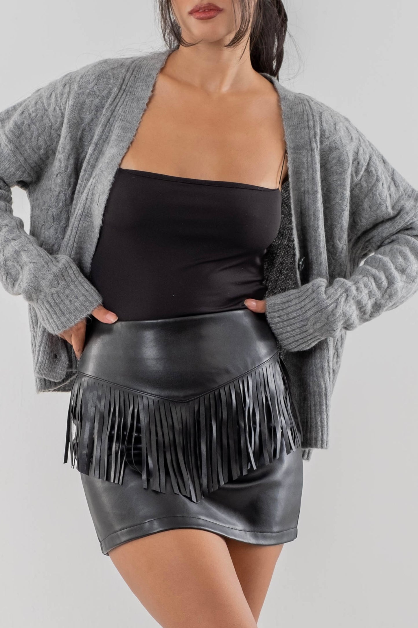 Dakota Fringe Faux Leather Skirt