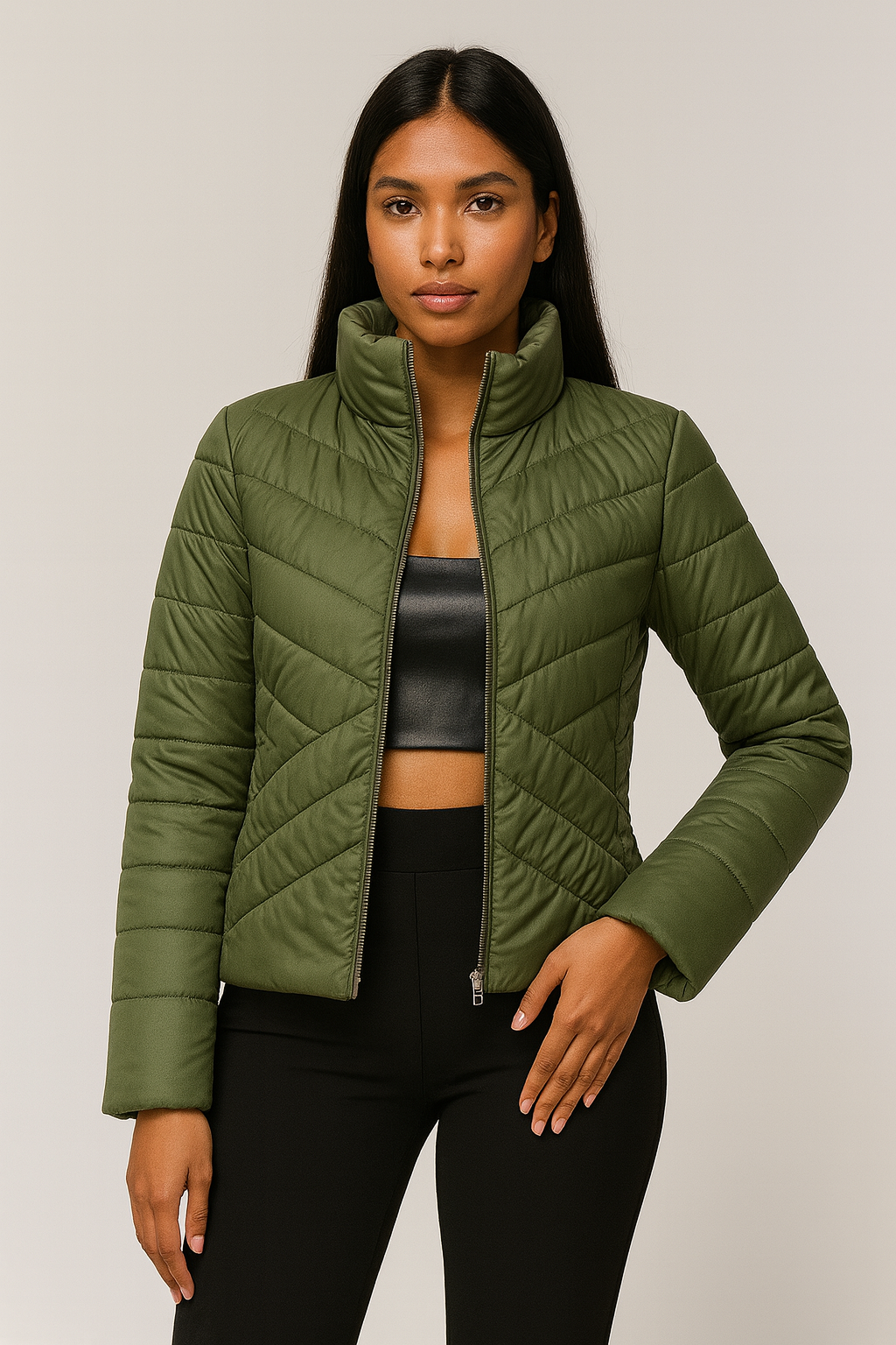 Sage Green Quilted Puffer Jacket