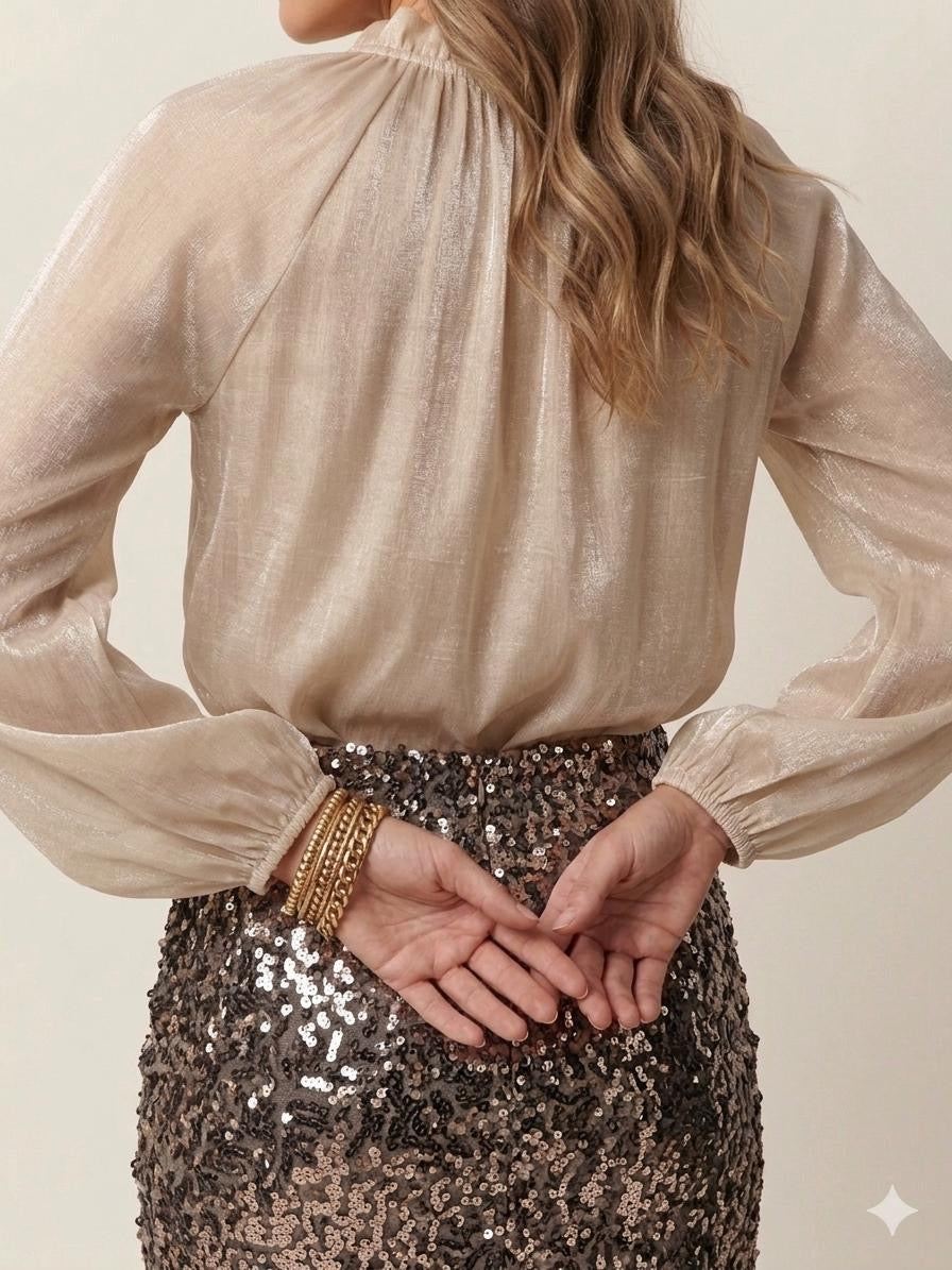 Ivory Gathered Neck Blouse