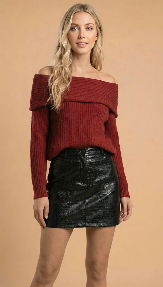 Red Oversized Cowl-Neck Sweater