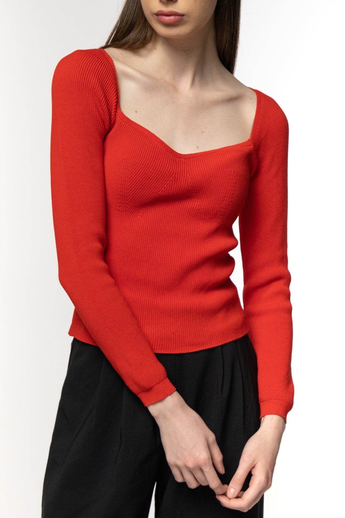 Scarlet Red Square Neck Knit Top