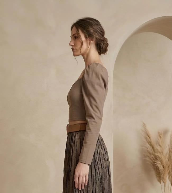 Taupe Ruched Cropped Blouse